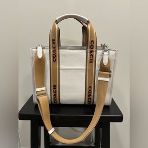 Coach Smith Tote, White and Tan with Strap - more details in description